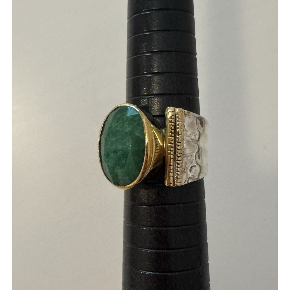 Green Beryl Genuine Gemstone Statement Ring Sterling Silver Plated Size 8 Boho